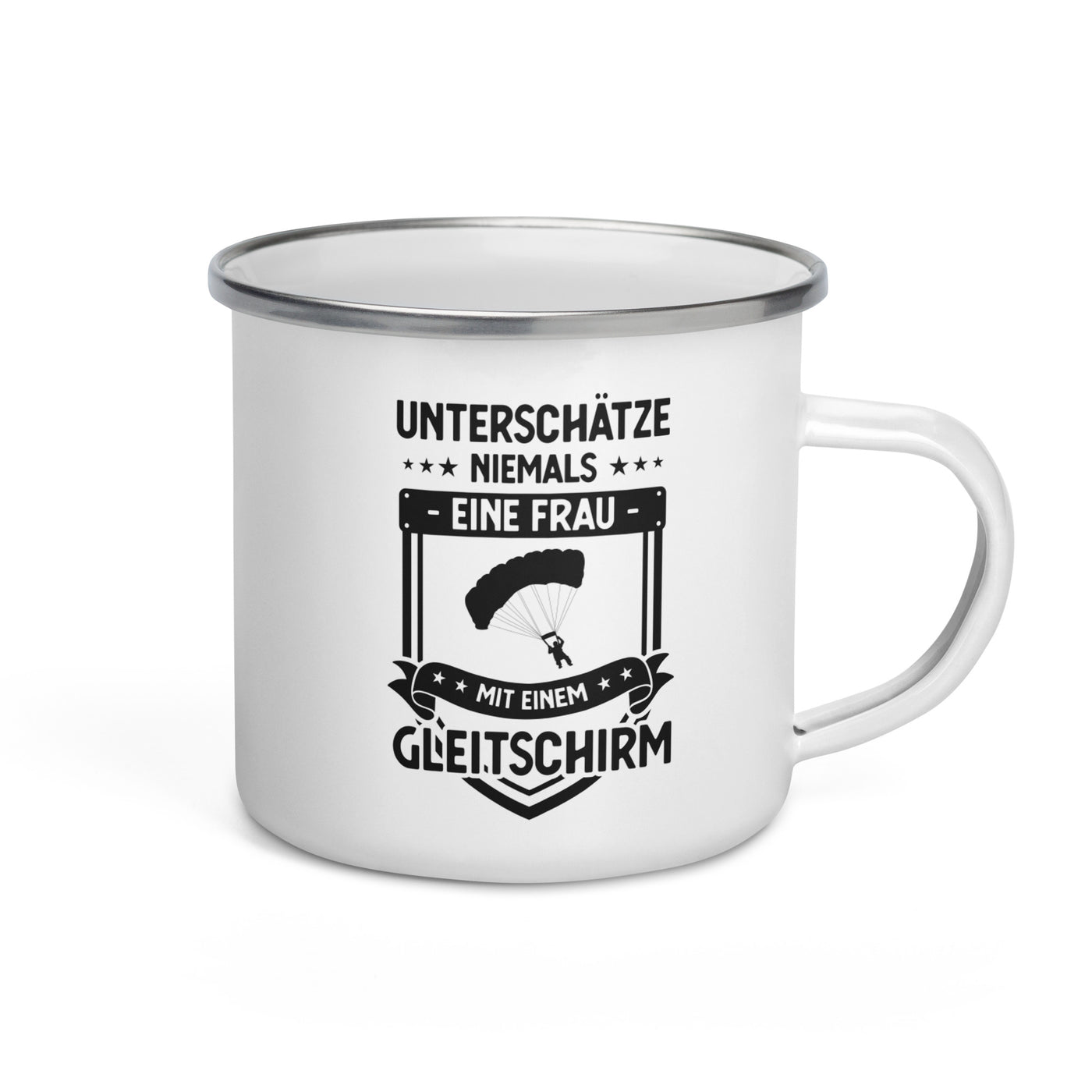 Unterschatze Niemals Eine Frau Mit Einem Gleitschirm - Emaille Tasse berge Default Title