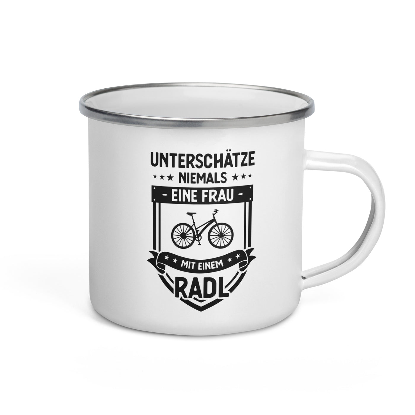 Unterschatze Niemals Eine Frau Mit Einem Radl - Emaille Tasse fahrrad Default Title