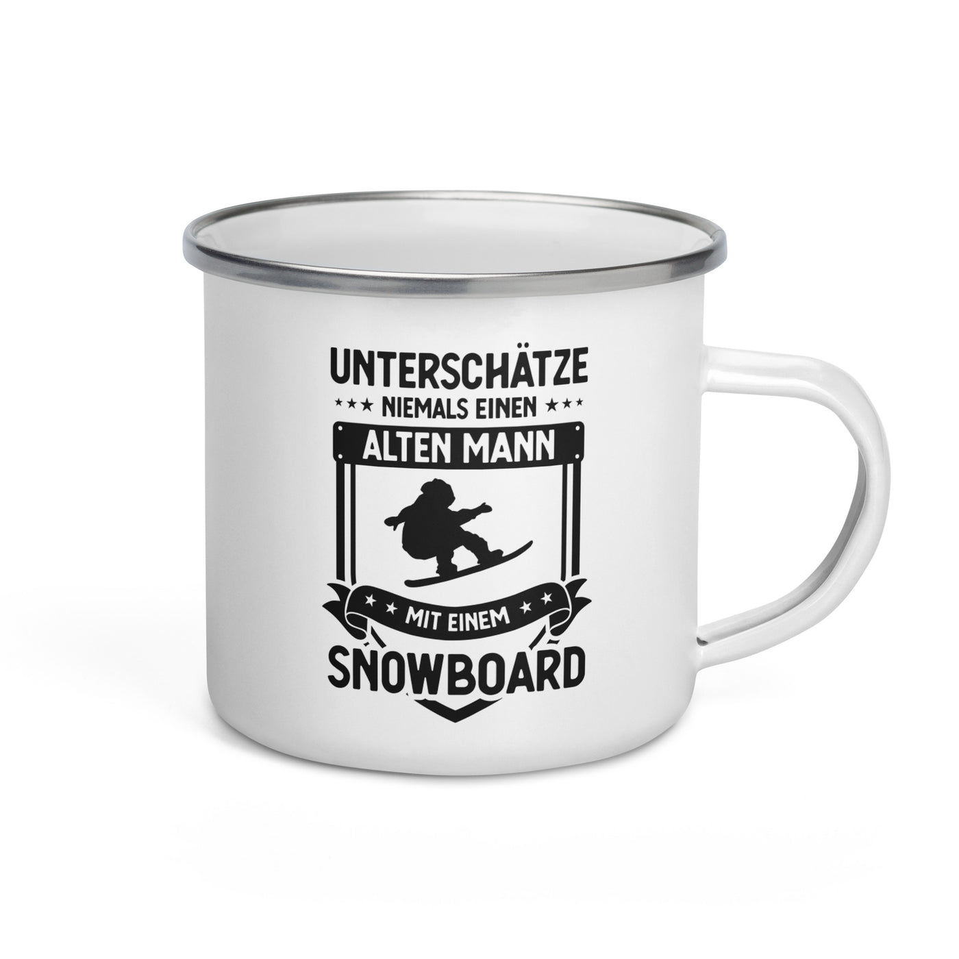 Unterschatze Niemals Einen Alten Mann Mit Einem Snowboard - Emaille Tasse snowboarden Default Title