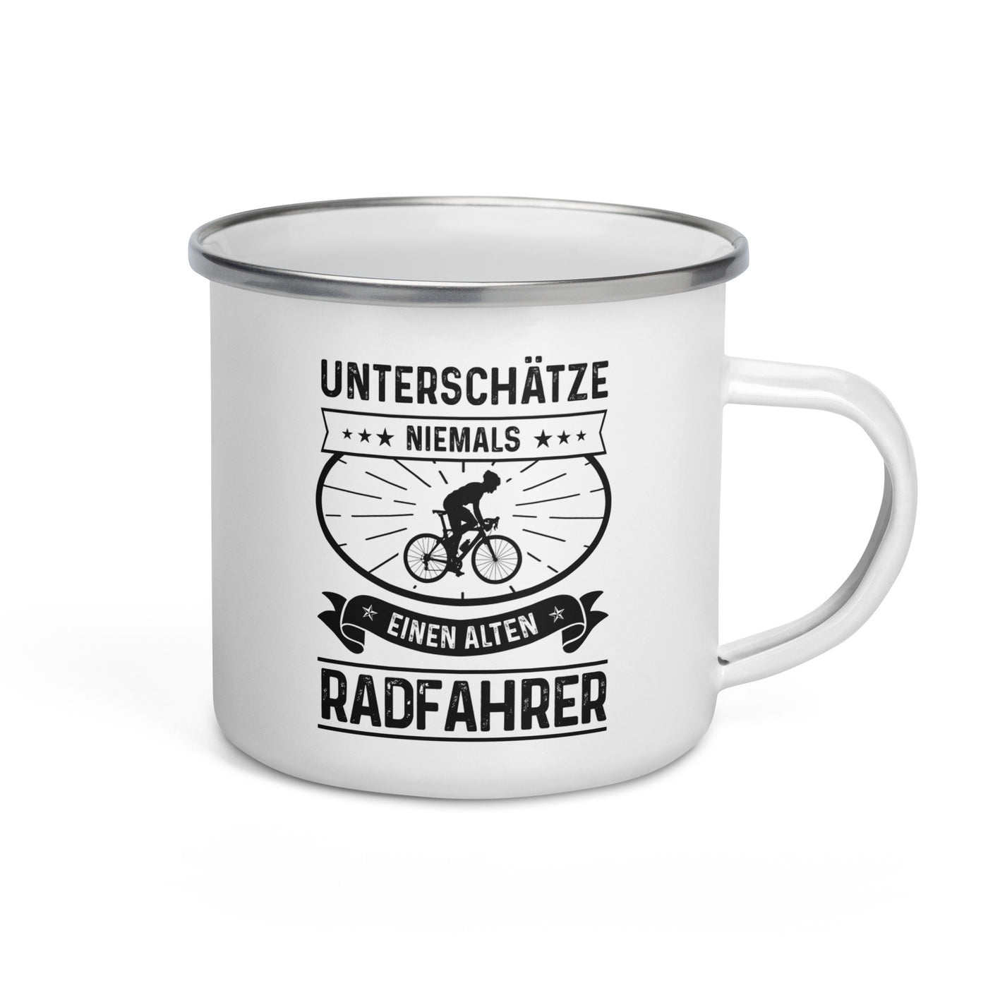 Unterschatze Niemals Einen Alten Radfahrer - Emaille Tasse fahrrad Default Title