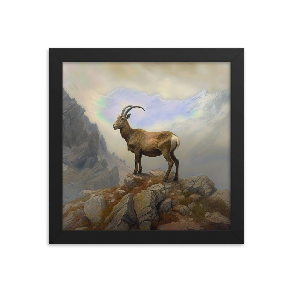 Steinbock am Berg - Wunderschöne Malerei - Premium Poster mit Rahmen berge xxx Black 25.4 x 25.4 cm