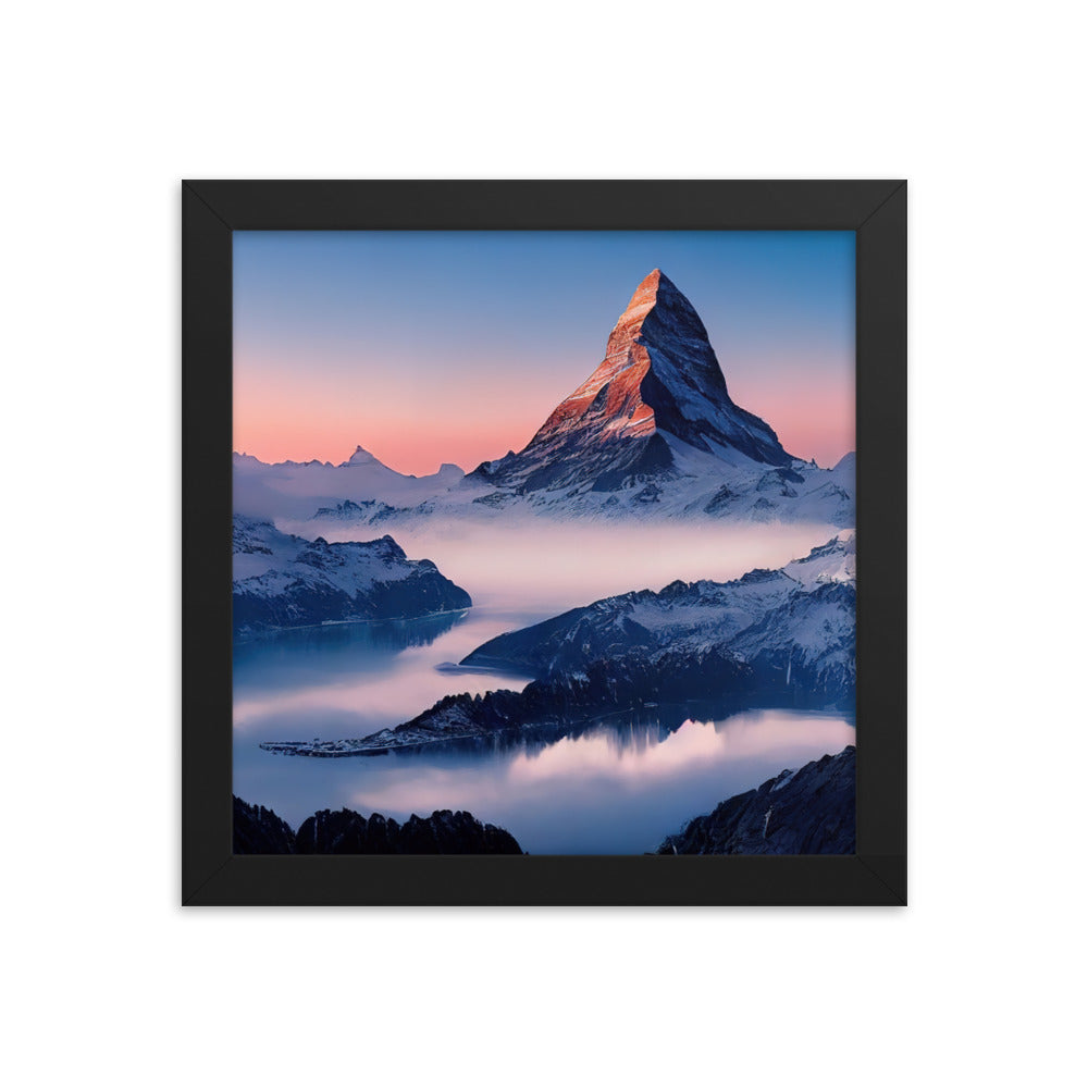 Matternhorn - Nebel - Berglandschaft - Malerei - Premium Poster mit Rahmen berge xxx 25.4 x 25.4 cm