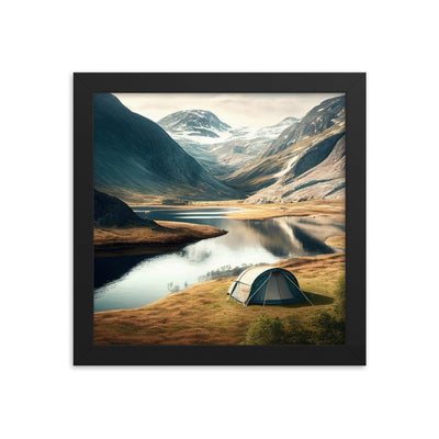 Zelt, Berge und Bergsee - Premium Poster mit Rahmen camping xxx Black 25.4 x 25.4 cm