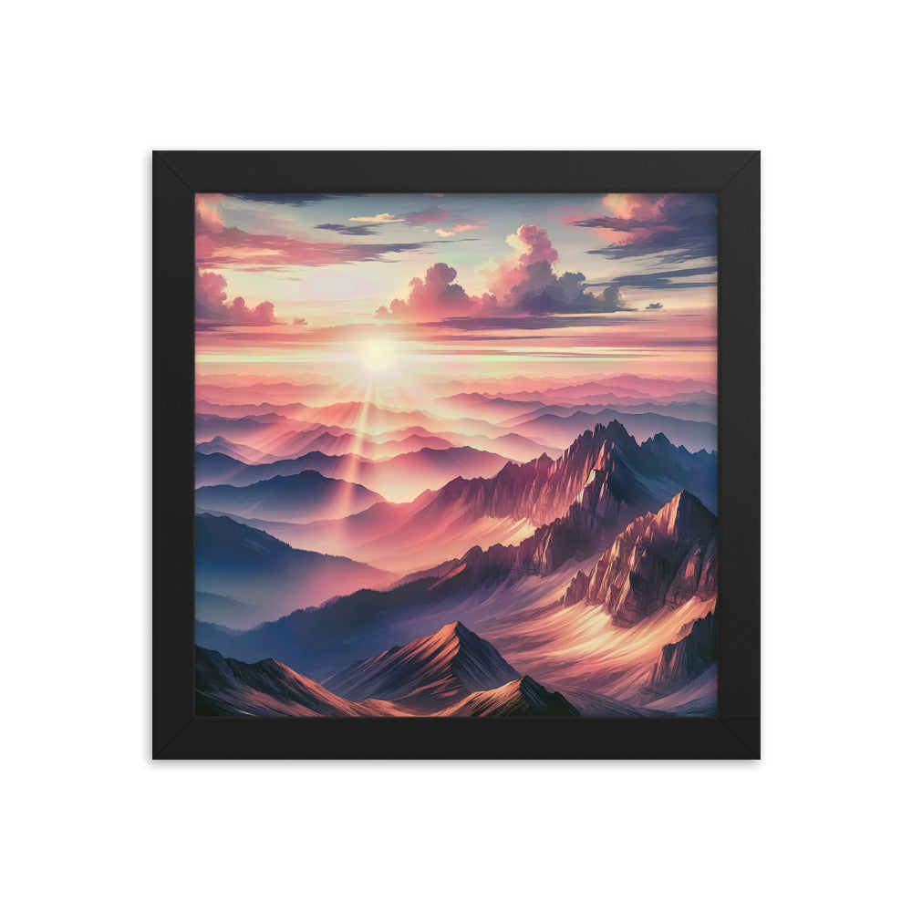 Schöne Berge bei Sonnenaufgang: Malerei in Pastelltönen - Premium Poster mit Rahmen berge xxx yyy zzz 25.4 x 25.4 cm