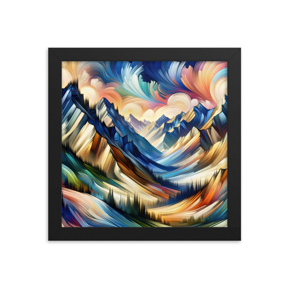 Alpen in abstrakter Expressionismus-Manier, wilde Pinselstriche - Premium Poster mit Rahmen berge xxx yyy zzz 25.4 x 25.4 cm