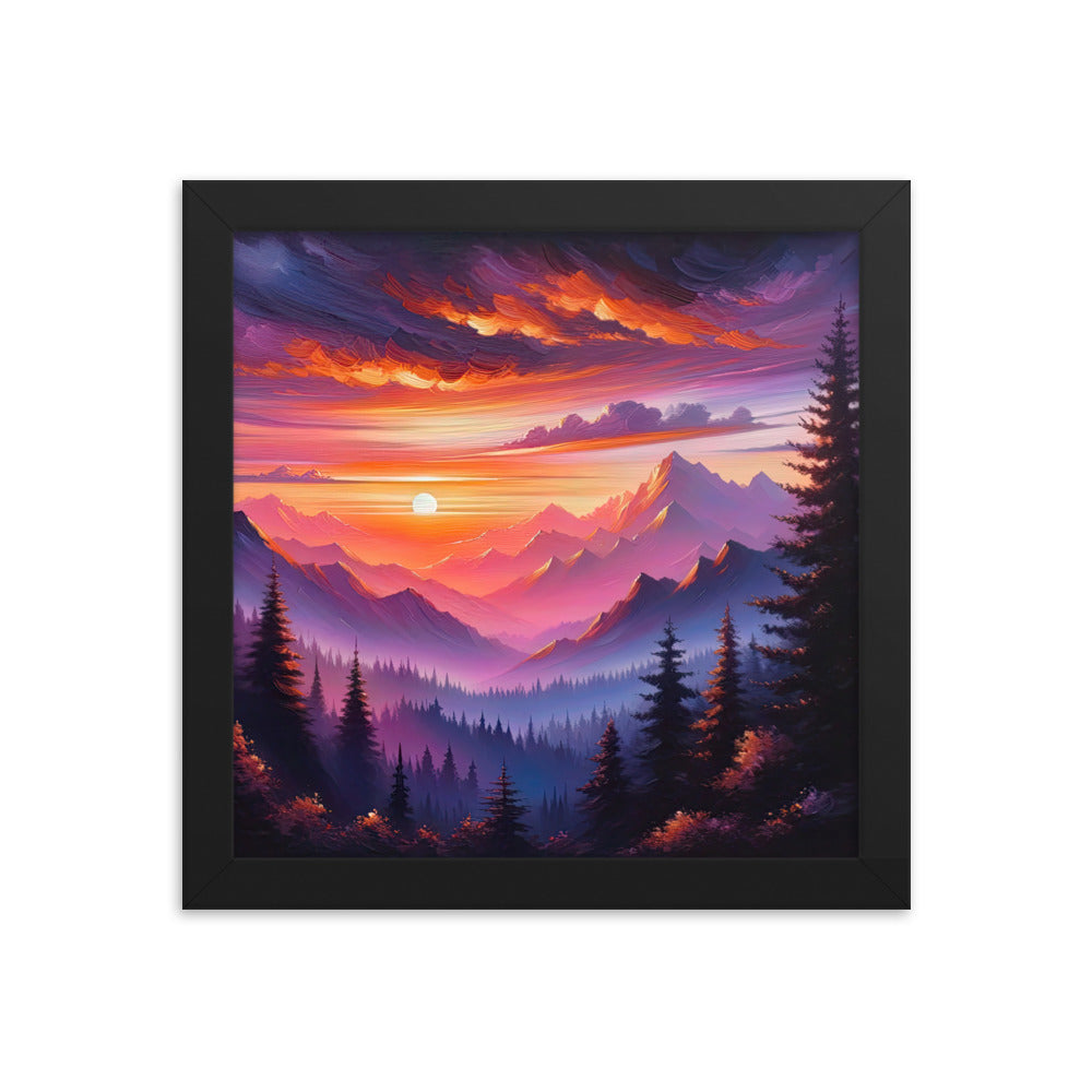 Ölgemälde der Alpenlandschaft im ätherischen Sonnenuntergang, himmlische Farbtöne - Premium Poster mit Rahmen berge xxx yyy zzz 25.4 x 25.4 cm