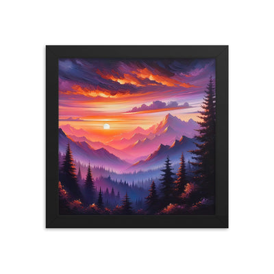 Ölgemälde der Alpenlandschaft im ätherischen Sonnenuntergang, himmlische Farbtöne - Premium Poster mit Rahmen berge xxx yyy zzz 25.4 x 25.4 cm