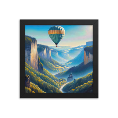 Ölgemälde einer ruhigen Szene in Luxemburg mit Heißluftballon und blauem Himmel - Premium Poster mit Rahmen berge xxx yyy zzz 25.4 x 25.4 cm