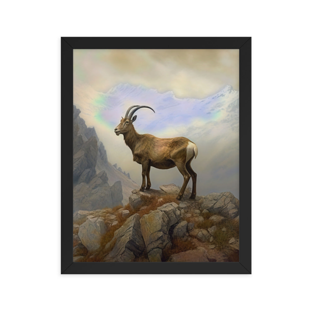 Steinbock am Berg - Wunderschöne Malerei - Premium Poster mit Rahmen berge xxx Black 27.9 x 35.6 cm