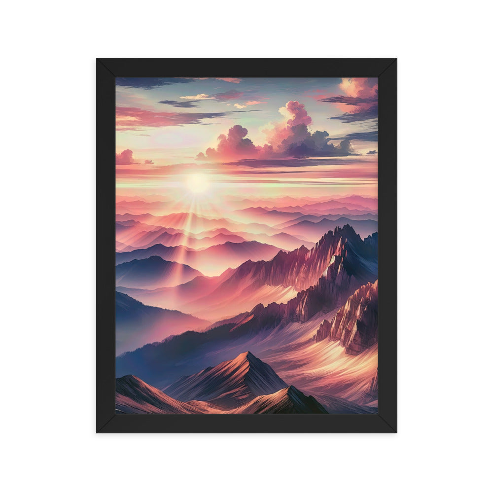 Schöne Berge bei Sonnenaufgang: Malerei in Pastelltönen - Premium Poster mit Rahmen berge xxx yyy zzz 27.9 x 35.6 cm