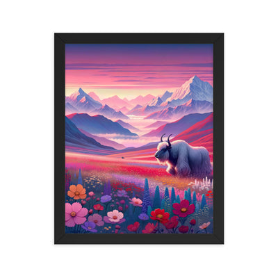 Verträumte Berg-Abenddämmerung mit Hochlandrind und blumigem Glanz - Premium Poster mit Rahmen berge xxx yyy zzz 27.9 x 35.6 cm