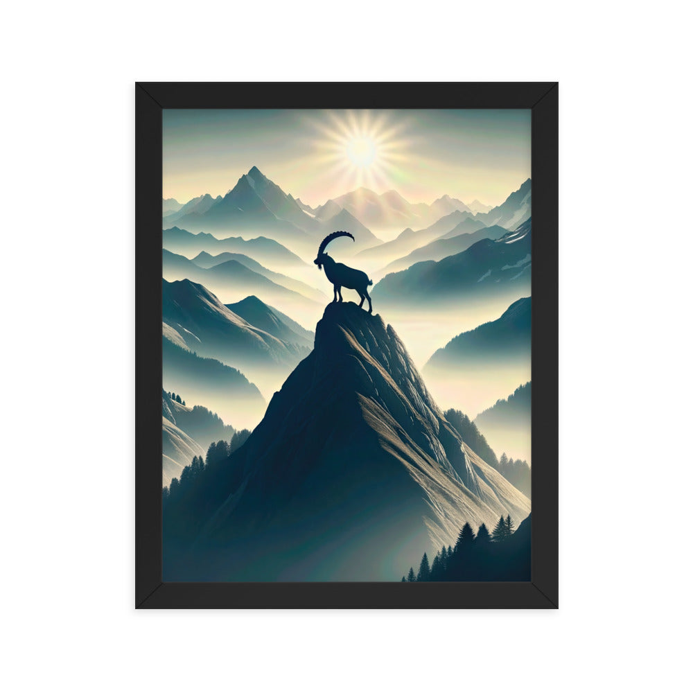 Morgendlicher Steinbock auf Alpengipfel, steile Berghänge - Premium Poster mit Rahmen berge xxx yyy zzz 27.9 x 35.6 cm