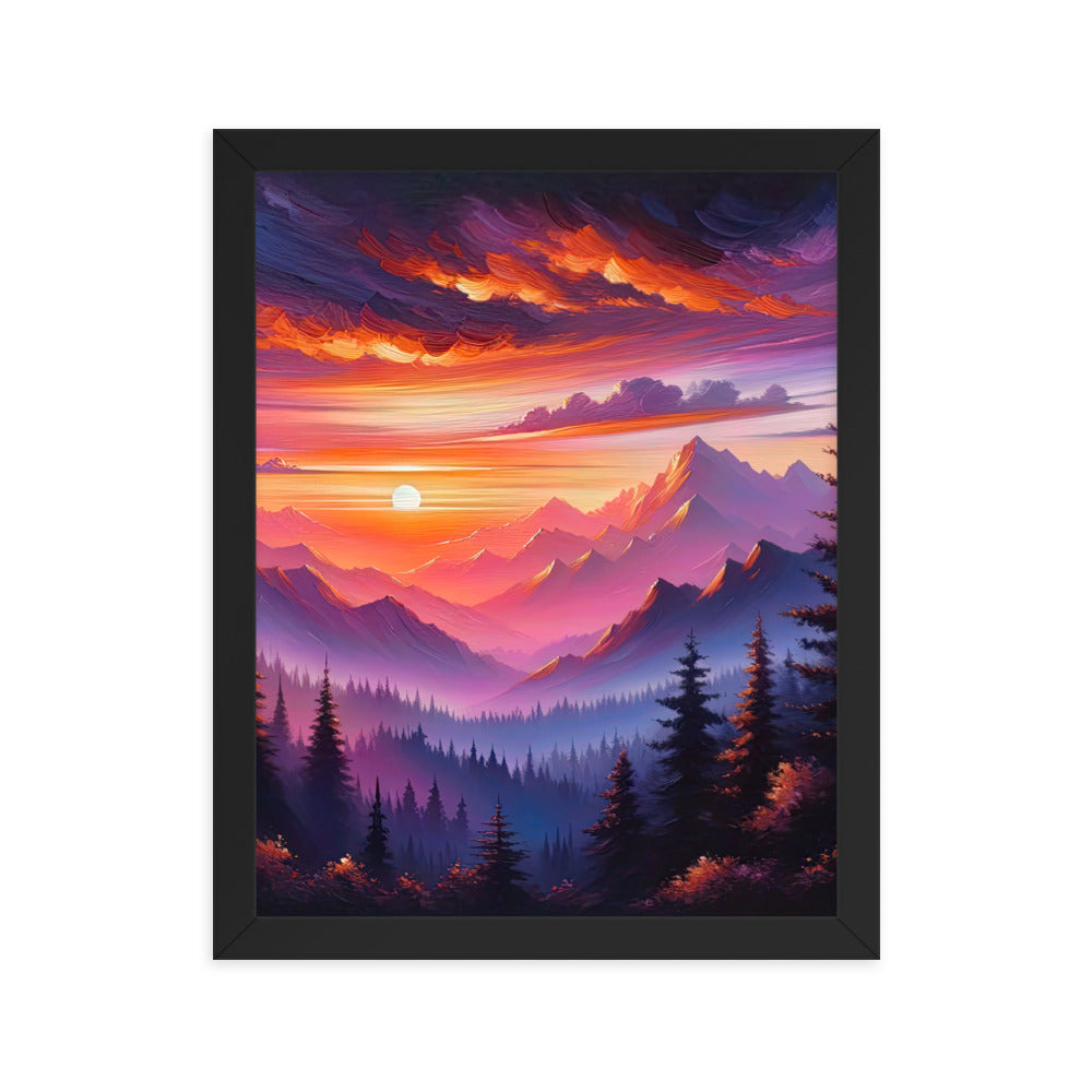 Ölgemälde der Alpenlandschaft im ätherischen Sonnenuntergang, himmlische Farbtöne - Premium Poster mit Rahmen berge xxx yyy zzz 27.9 x 35.6 cm