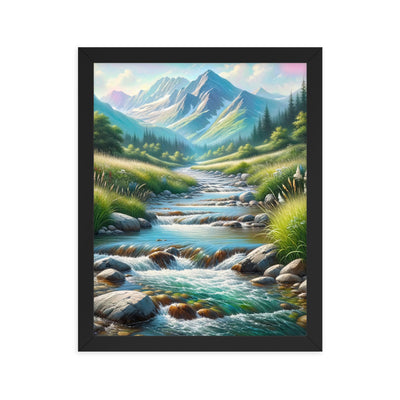 Sanfter Gebirgsbach in Ölgemälde, klares Wasser über glatten Felsen - Premium Poster mit Rahmen berge xxx yyy zzz 27.9 x 35.6 cm