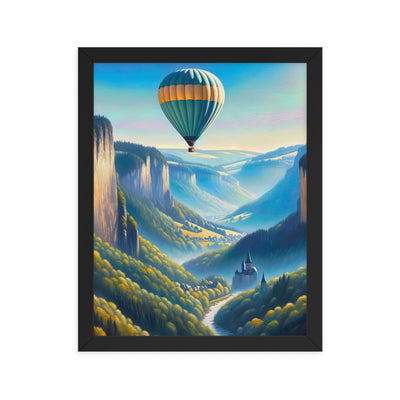 Ölgemälde einer ruhigen Szene in Luxemburg mit Heißluftballon und blauem Himmel - Premium Poster mit Rahmen berge xxx yyy zzz 27.9 x 35.6 cm