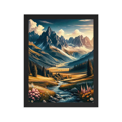 Quadratisches Kunstwerk der Alpen, majestätische Berge unter goldener Sonne - Premium Poster mit Rahmen berge xxx yyy zzz 27.9 x 35.6 cm