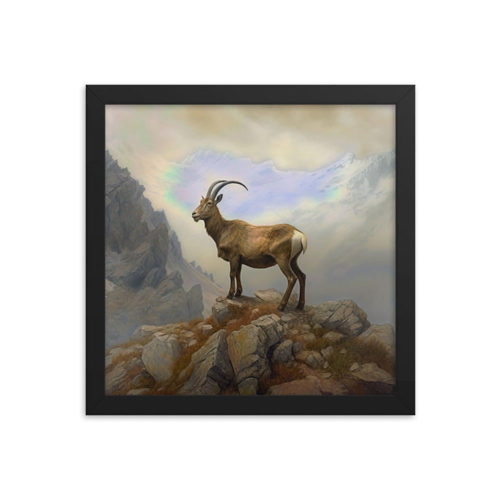 Steinbock am Berg - Wunderschöne Malerei - Premium Poster mit Rahmen berge xxx Black 30.5 x 30.5 cm