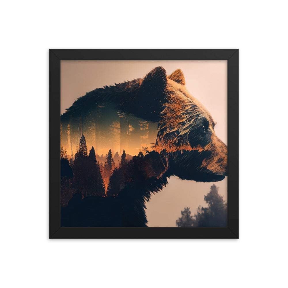 Bär und Bäume Illustration - Premium Poster mit Rahmen camping xxx 30.5 x 30.5 cm