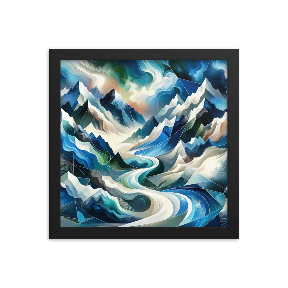 Abstrakte Kunst der Alpen, die geometrische Formen verbindet, um Berggipfel, Täler und Flüsse im Schnee darzustellen. . - Enhanced Matte berge xxx yyy zzz 30.5 x 30.5 cm