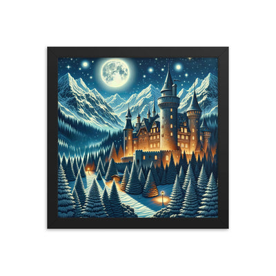 Mondhelle Schlossnacht in den Alpen, sternenklarer Himmel - Premium Poster mit Rahmen berge xxx yyy zzz 30.5 x 30.5 cm