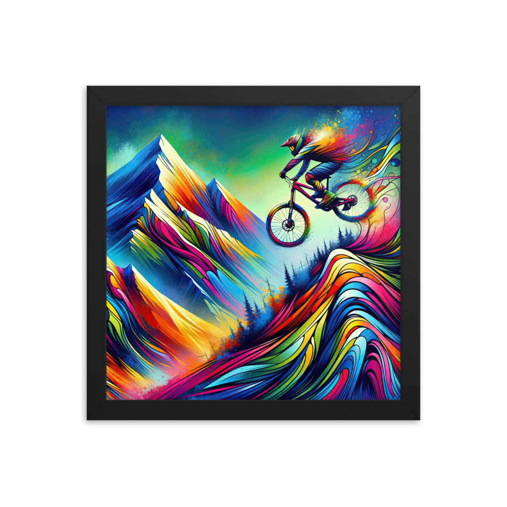 Mountainbiker in farbenfroher Alpenkulisse mit abstraktem Touch (M) - Premium Poster mit Rahmen xxx yyy zzz 30.5 x 30.5 cm