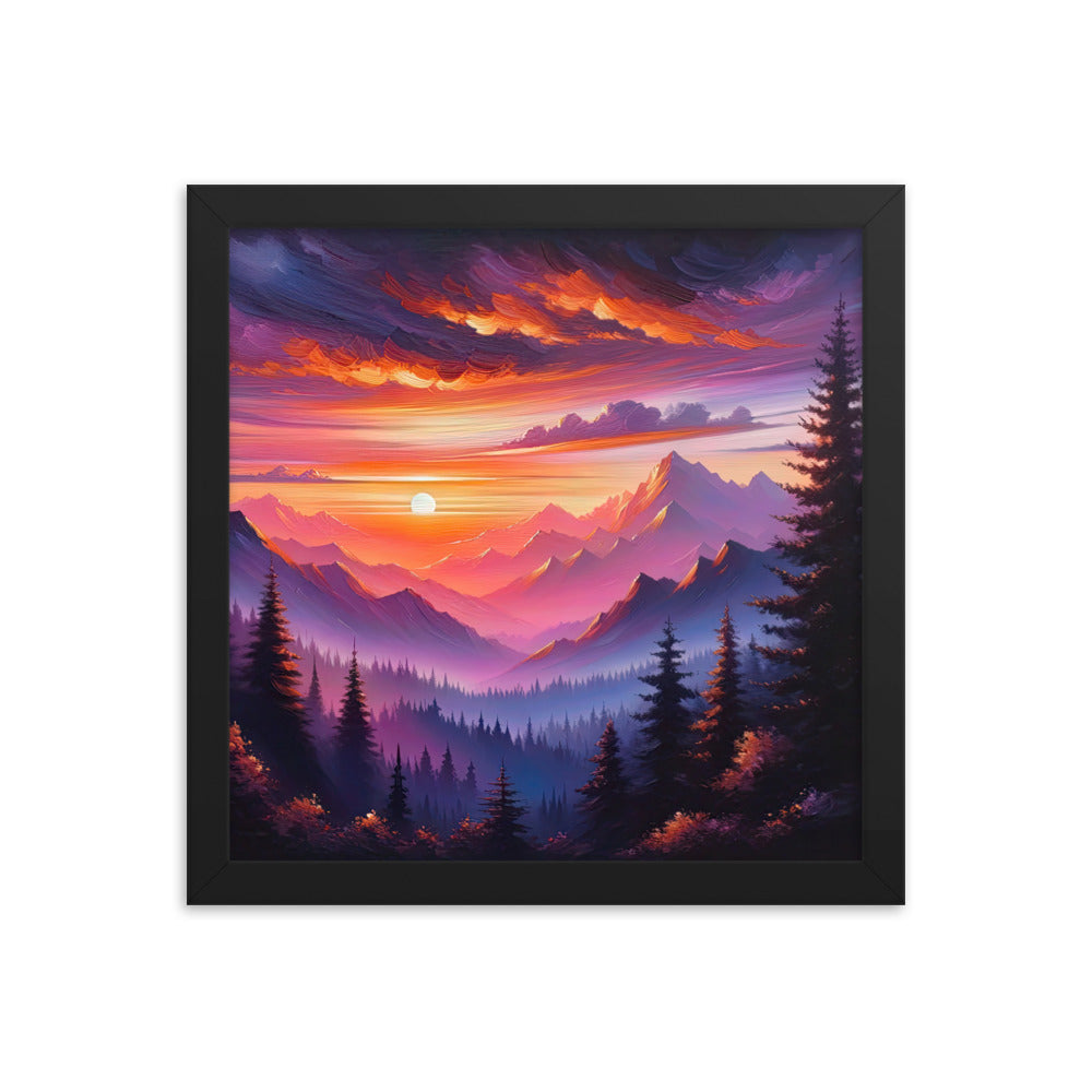 Ölgemälde der Alpenlandschaft im ätherischen Sonnenuntergang, himmlische Farbtöne - Premium Poster mit Rahmen berge xxx yyy zzz 30.5 x 30.5 cm