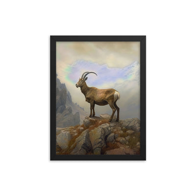 Steinbock am Berg - Wunderschöne Malerei - Premium Poster mit Rahmen berge xxx Black 30.5 x 40.6 cm