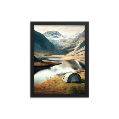 Zelt, Berge und Bergsee - Premium Poster mit Rahmen camping xxx Black 30.5 x 40.6 cm