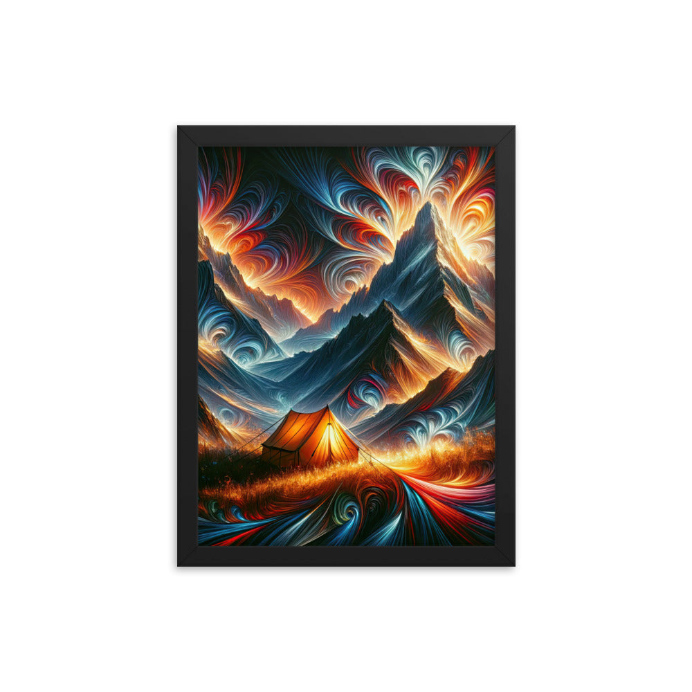 Abstrakte Kunst der Alpen, wo die Berge mit dynamischen Farben und Mustern pulsieren und eine Szene Energie schaffen - Enhanced Matte camping xxx yyy zzz 30.5 x 40.6 cm