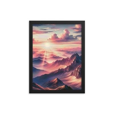 Schöne Berge bei Sonnenaufgang: Malerei in Pastelltönen - Premium Poster mit Rahmen berge xxx yyy zzz 30.5 x 40.6 cm