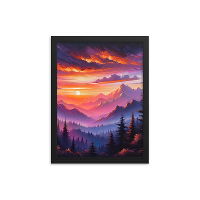 Ölgemälde der Alpenlandschaft im ätherischen Sonnenuntergang, himmlische Farbtöne - Premium Poster mit Rahmen berge xxx yyy zzz 30.5 x 40.6 cm