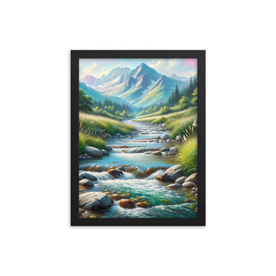 Sanfter Gebirgsbach in Ölgemälde, klares Wasser über glatten Felsen - Premium Poster mit Rahmen berge xxx yyy zzz 30.5 x 40.6 cm