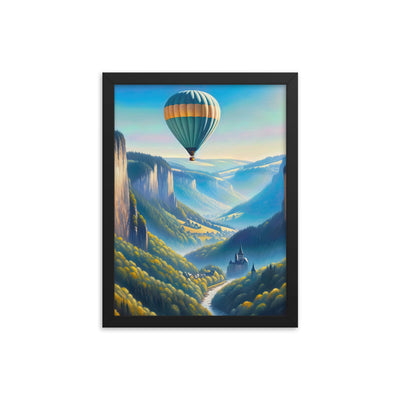 Ölgemälde einer ruhigen Szene in Luxemburg mit Heißluftballon und blauem Himmel - Premium Poster mit Rahmen berge xxx yyy zzz 30.5 x 40.6 cm