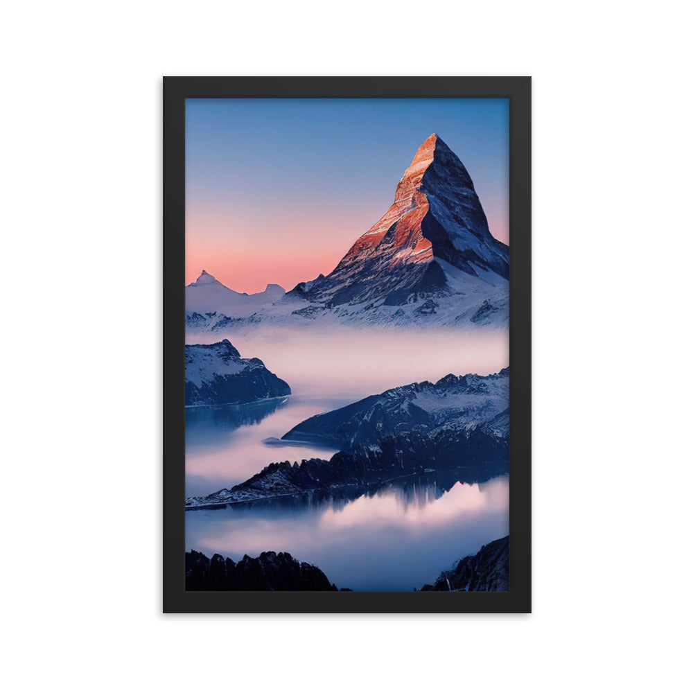 Matternhorn - Nebel - Berglandschaft - Malerei - Premium Poster mit Rahmen berge xxx 30.5 x 45.7 cm