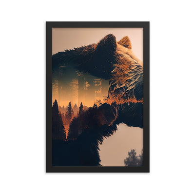 Bär und Bäume Illustration - Premium Poster mit Rahmen camping xxx 30.5 x 45.7 cm