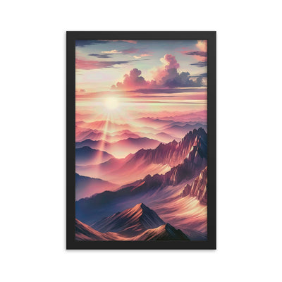 Schöne Berge bei Sonnenaufgang: Malerei in Pastelltönen - Premium Poster mit Rahmen berge xxx yyy zzz 30.5 x 45.7 cm