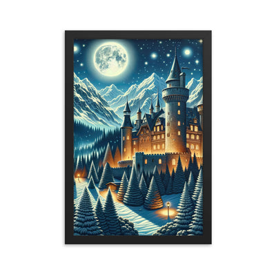 Mondhelle Schlossnacht in den Alpen, sternenklarer Himmel - Premium Poster mit Rahmen berge xxx yyy zzz 30.5 x 45.7 cm