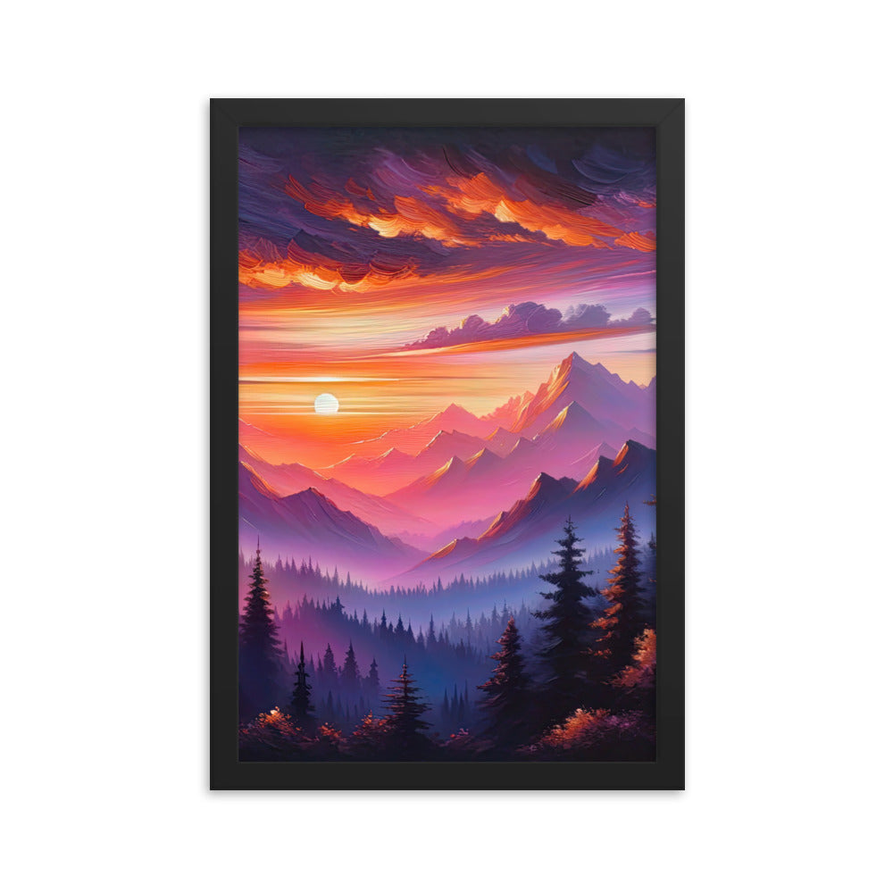 Ölgemälde der Alpenlandschaft im ätherischen Sonnenuntergang, himmlische Farbtöne - Premium Poster mit Rahmen berge xxx yyy zzz 30.5 x 45.7 cm