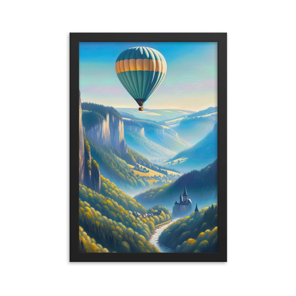 Ölgemälde einer ruhigen Szene in Luxemburg mit Heißluftballon und blauem Himmel - Premium Poster mit Rahmen berge xxx yyy zzz 30.5 x 45.7 cm