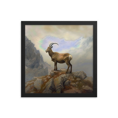 Steinbock am Berg - Wunderschöne Malerei - Premium Poster mit Rahmen berge xxx Black 35.6 x 35.6 cm