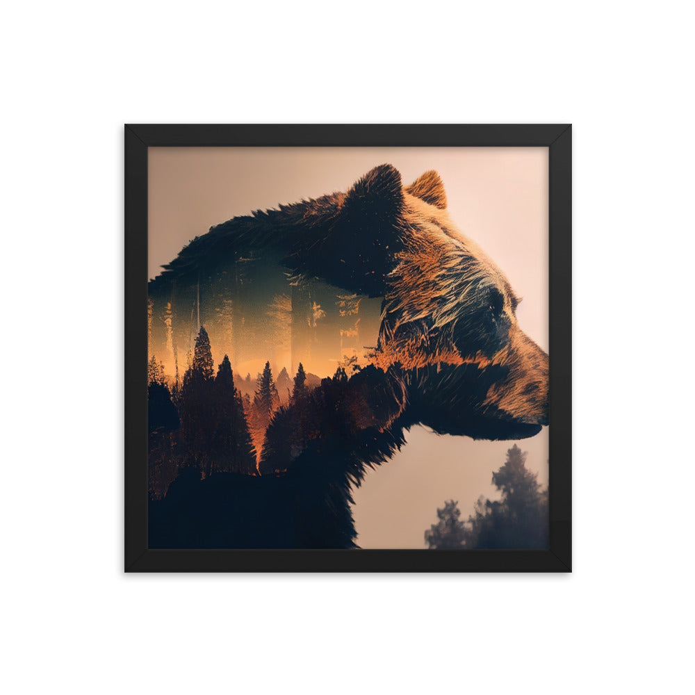 Bär und Bäume Illustration - Premium Poster mit Rahmen camping xxx 35.6 x 35.6 cm