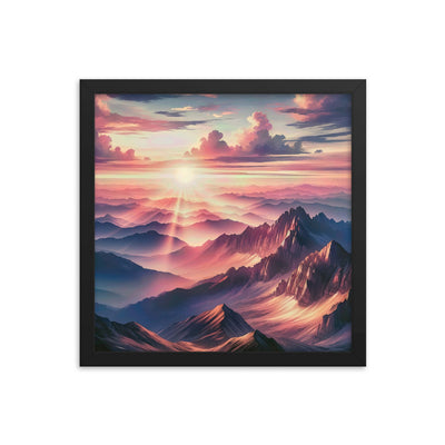 Schöne Berge bei Sonnenaufgang: Malerei in Pastelltönen - Premium Poster mit Rahmen berge xxx yyy zzz 35.6 x 35.6 cm