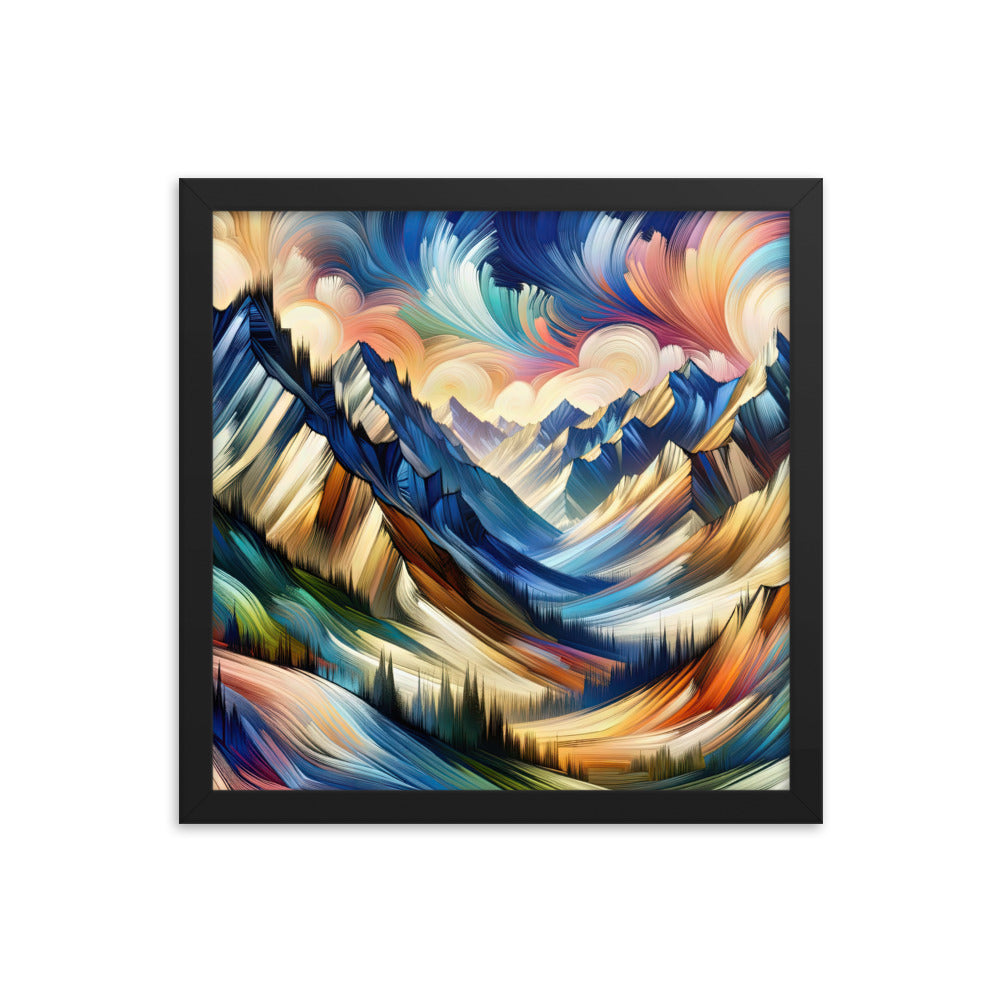 Alpen in abstrakter Expressionismus-Manier, wilde Pinselstriche - Premium Poster mit Rahmen berge xxx yyy zzz 35.6 x 35.6 cm