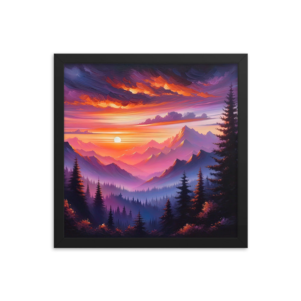 Ölgemälde der Alpenlandschaft im ätherischen Sonnenuntergang, himmlische Farbtöne - Premium Poster mit Rahmen berge xxx yyy zzz 35.6 x 35.6 cm