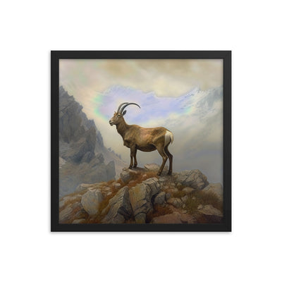 Steinbock am Berg - Wunderschöne Malerei - Premium Poster mit Rahmen berge xxx Black 40.6 x 40.6 cm