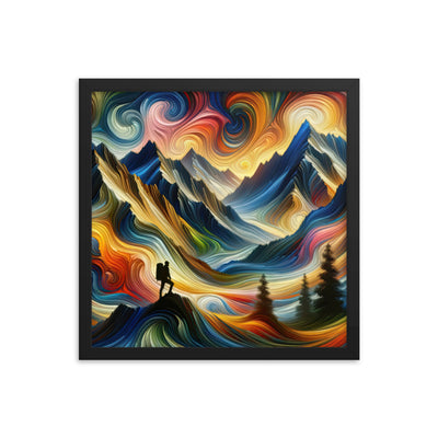 Abstraktes Kunstgemälde der Alpen mit wirbelnden, lebendigen Farben und dynamischen Mustern. Wanderer Silhouette - Enhanced Matte Paper wandern xxx yyy zzz 40.6 x 40.6 cm