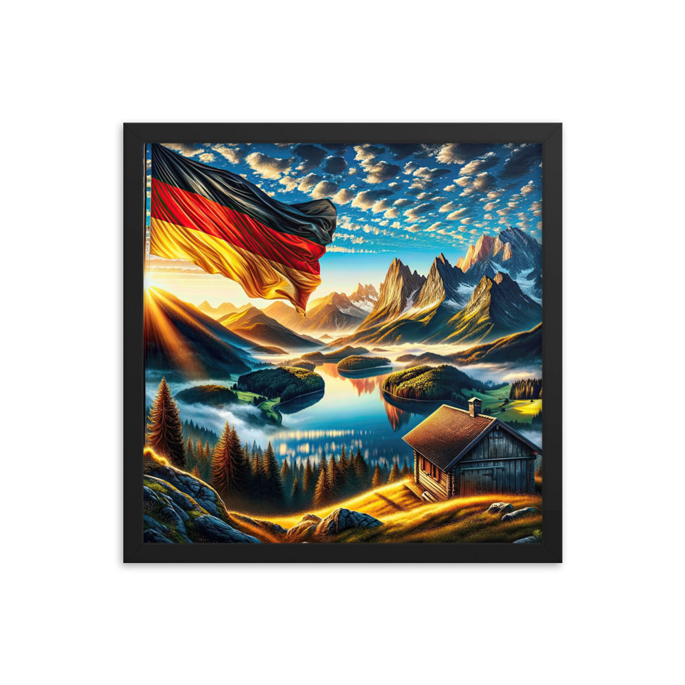 Alpen Gebirge im Morgenlicht: Kunstwerk mit Deutsche Flagge - Premium Poster mit Rahmen berge xxx yyy zzz 40.6 x 40.6 cm