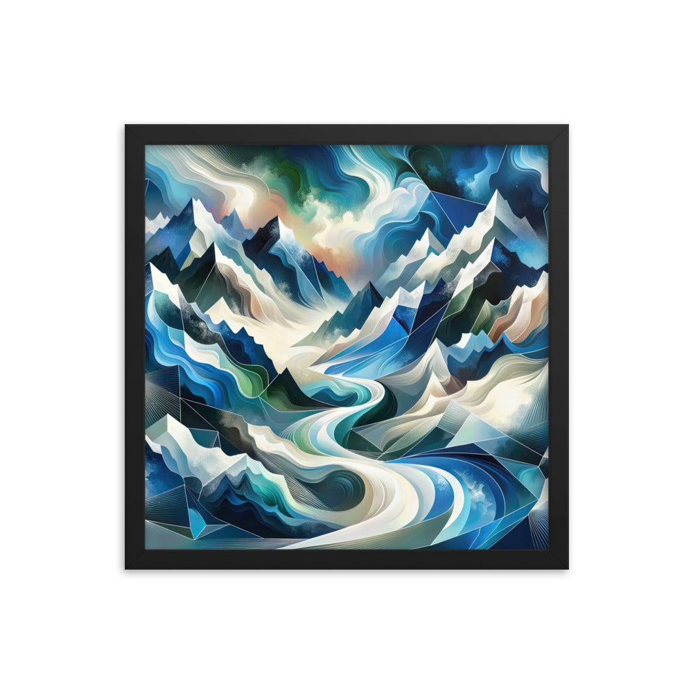 Abstrakte Kunst der Alpen, die geometrische Formen verbindet, um Berggipfel, Täler und Flüsse im Schnee darzustellen. . - Enhanced Matte berge xxx yyy zzz 40.6 x 40.6 cm