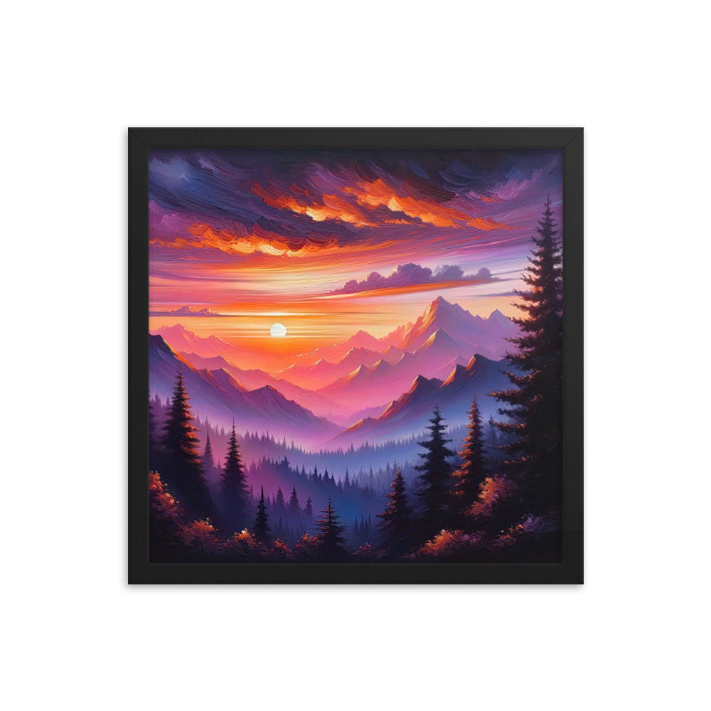 Ölgemälde der Alpenlandschaft im ätherischen Sonnenuntergang, himmlische Farbtöne - Premium Poster mit Rahmen berge xxx yyy zzz 40.6 x 40.6 cm