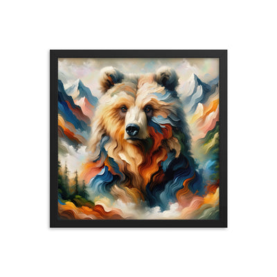 Ölgemälde mit Bär und abstrakter Alpeninterpretation, Verschmelzung von Natur und Kunst - Premium Poster mit Rahmen camping xxx yyy zzz 40.6 x 40.6 cm